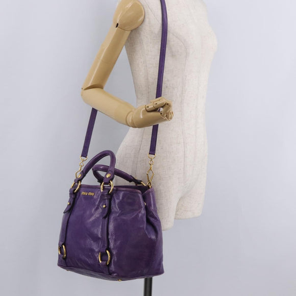 Miu Miu Hand Bag Leather 2way Purple Gold Auth 167804M