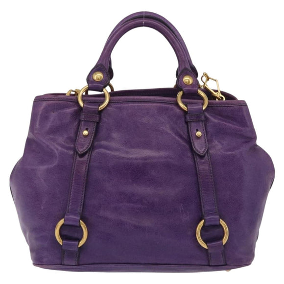 Miu Miu Hand Bag Leather 2way Purple Gold Auth 167804M