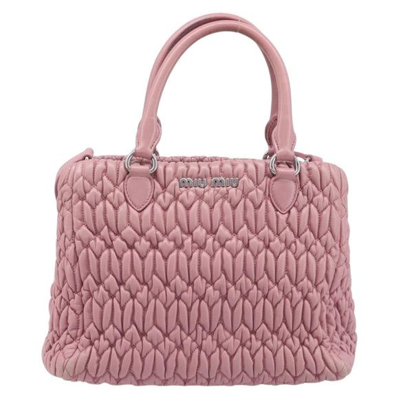 Miu Miu Matelasse Hand Bag Leather 2way Pink Silver Auth 167805M