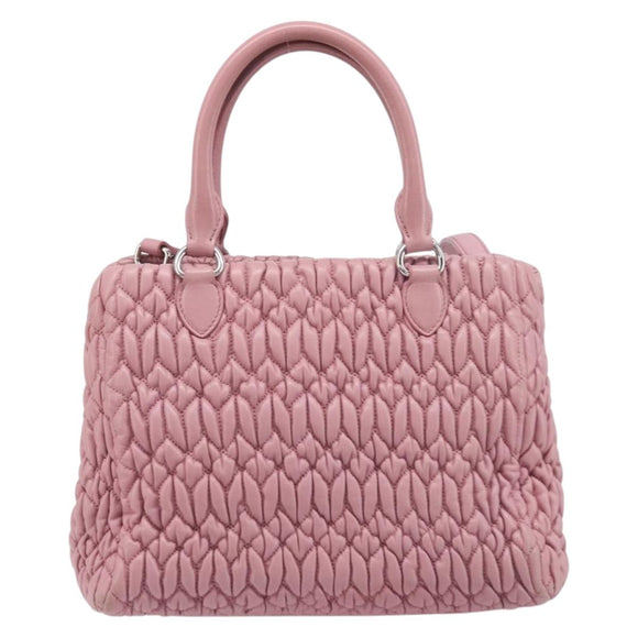 Miu Miu Matelasse Hand Bag Leather 2way Pink Silver Auth 167805M