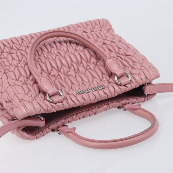 Miu Miu Matelasse Hand Bag Leather 2way Pink Silver Auth 167805M