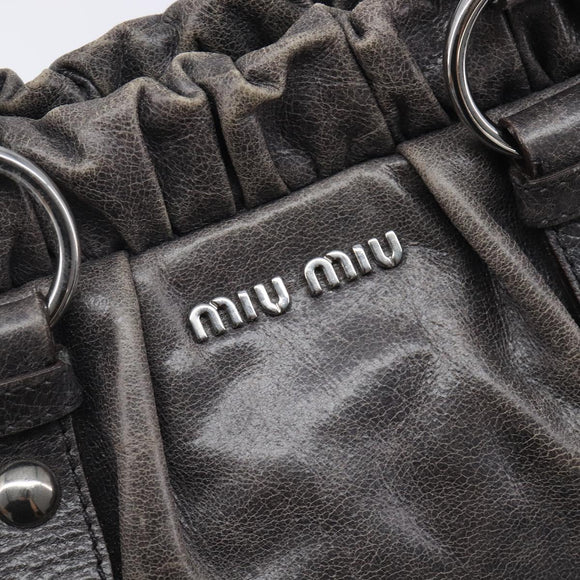 Miu Miu Hand Bag Leather 2way Gray Silver Auth 167807M