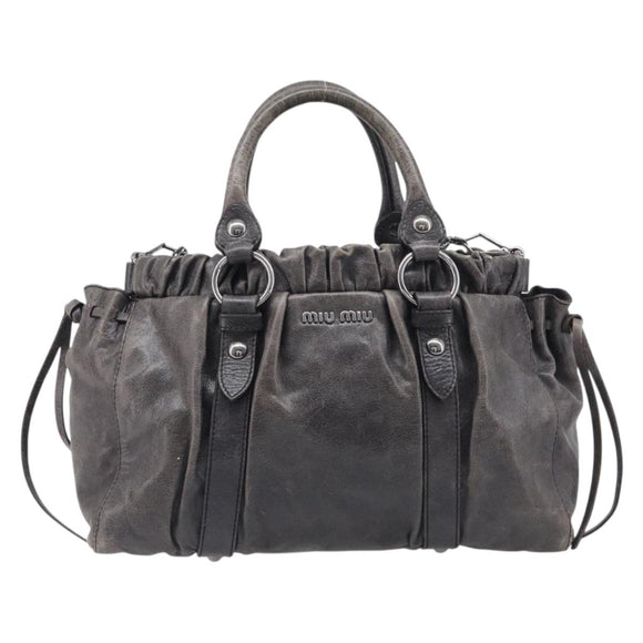 Miu Miu Hand Bag Leather 2way Gray Silver Auth 167807M
