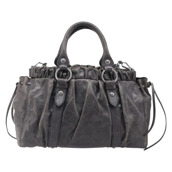 Miu Miu Hand Bag Leather 2way Gray Silver Auth 167807M