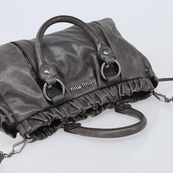 Miu Miu Hand Bag Leather 2way Gray Silver Auth 167807M