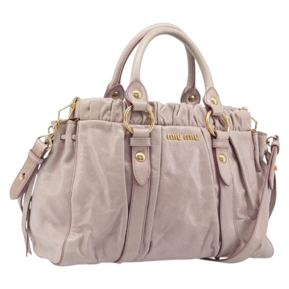 Miu Miu Hand Bag Leather 2way Pink Gold Auth 167808M
