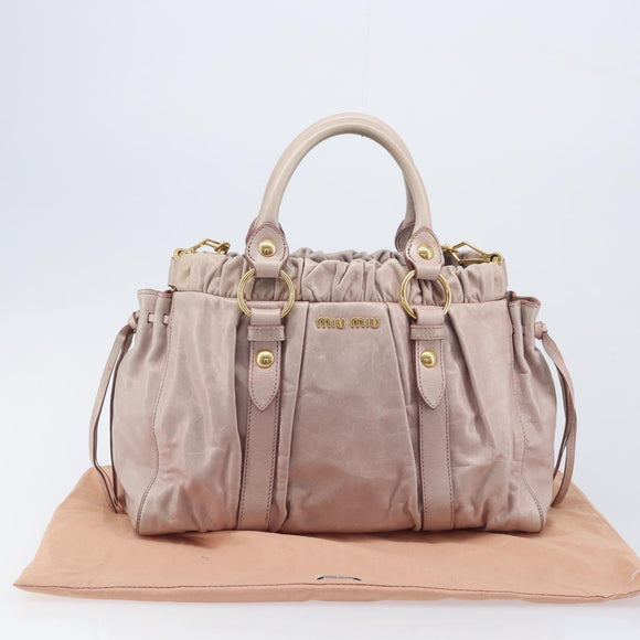 Miu Miu Hand Bag Leather 2way Pink Gold Auth 167808M