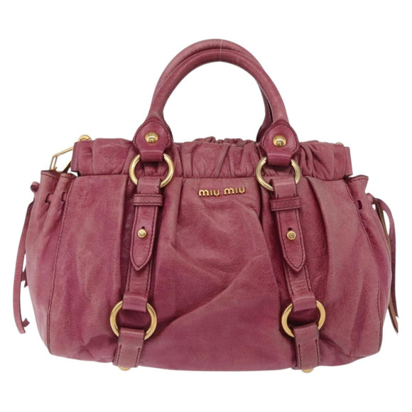 Miu Miu Hand Bag Leather 2way Pink Gold Auth 167814M