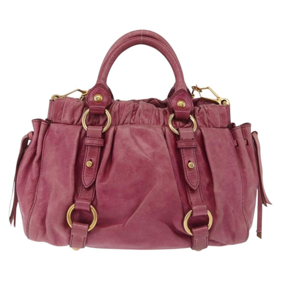 Miu Miu Hand Bag Leather 2way Pink Gold Auth 167814M