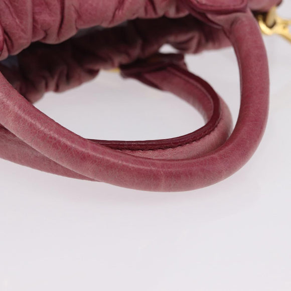 Miu Miu Hand Bag Leather 2way Pink Gold Auth 167814M