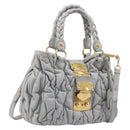 Miu Miu Hand Bag Leather 2way Gray Gold Auth 167815A-1