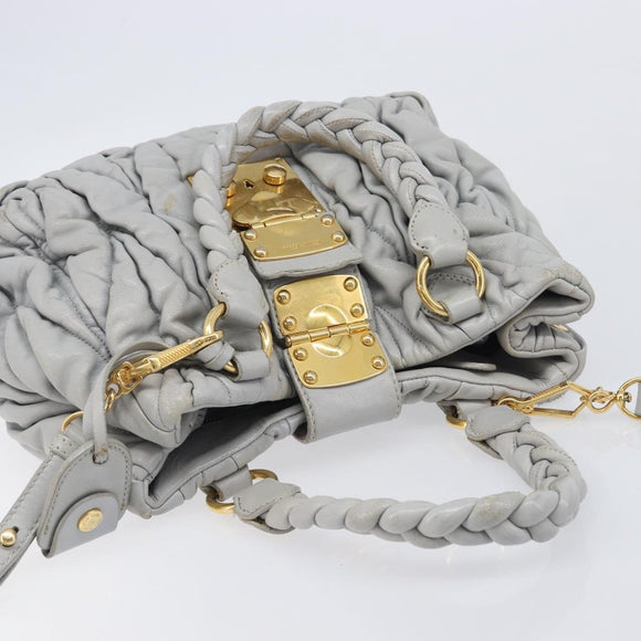 Miu Miu Hand Bag Leather 2way Gray Gold Auth 167815A