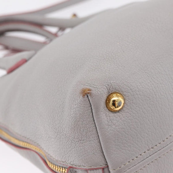 Miu Miu Hand Bag Leather 2way Gray Gold Auth 167817A