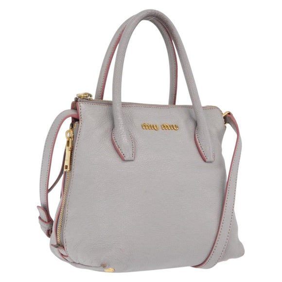 Miu Miu Hand Bag Leather 2way Gray Gold Auth 167817A