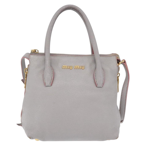Miu Miu Hand Bag Leather 2way Gray Gold Auth 167817A