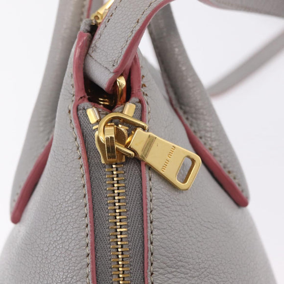 Miu Miu Hand Bag Leather 2way Gray Gold Auth 167817A