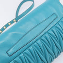 Miu Miu Matelasse Shoulder Bag Leather Turquoise Blue Gold Auth 167818M-11