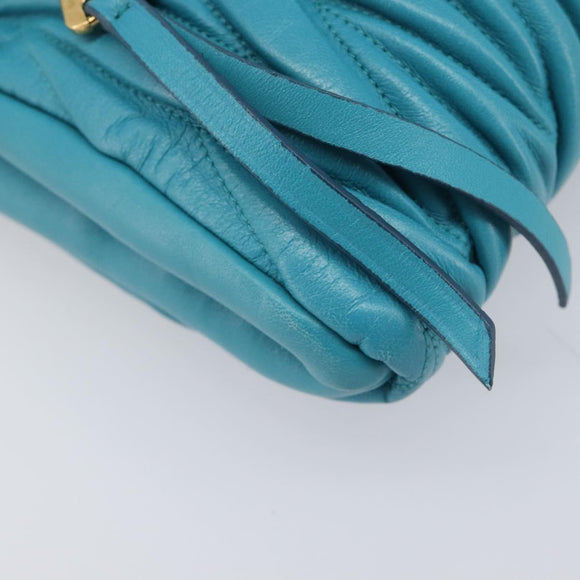 Miu Miu Matelasse Shoulder Bag Leather Turquoise Blue Gold Auth 167818M