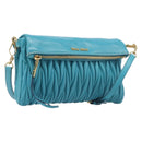 Miu Miu Matelasse Shoulder Bag Leather Turquoise Blue Gold Auth 167818M-1