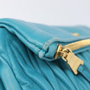 Miu Miu Matelasse Shoulder Bag Leather Turquoise Blue Gold Auth 167818M-20
