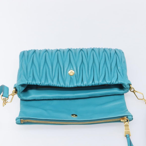 Miu Miu Matelasse Shoulder Bag Leather Turquoise Blue Gold Auth 167818M