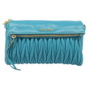 Miu Miu Matelasse Shoulder Bag Leather Turquoise Blue Gold Auth 167818M-2