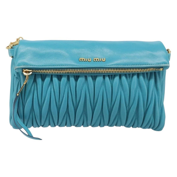 Miu Miu Matelasse Shoulder Bag Leather Turquoise Blue Gold Auth 167818M
