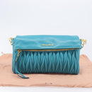 Miu Miu Matelasse Shoulder Bag Leather Turquoise Blue Gold Auth 167818M-33