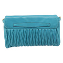 Miu Miu Matelasse Shoulder Bag Leather Turquoise Blue Gold Auth 167818M-3