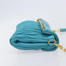 Miu Miu Matelasse Shoulder Bag Leather Turquoise Blue Gold Auth 167818M-4