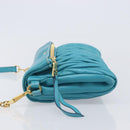 Miu Miu Matelasse Shoulder Bag Leather Turquoise Blue Gold Auth 167818M-5
