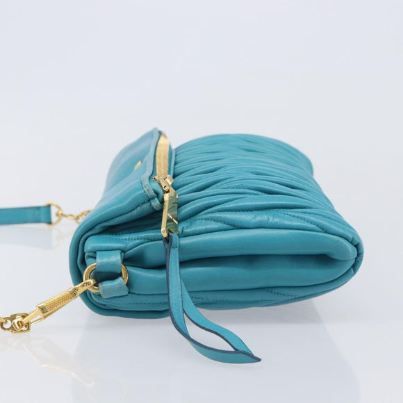 Miu Miu Matelasse Shoulder Bag Leather Turquoise Blue Gold Auth 167818M