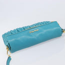 Miu Miu Matelasse Shoulder Bag Leather Turquoise Blue Gold Auth 167818M-6