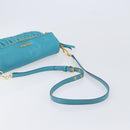 Miu Miu Matelasse Shoulder Bag Leather Turquoise Blue Gold Auth 167818M-7