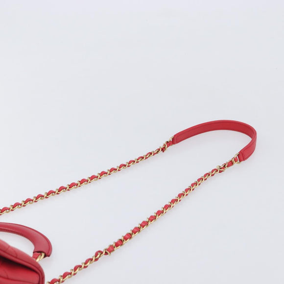 CHANEL Matelasse25 Hand Bag Lamb Skin 2way Red Gold CC Auth 167820SAM