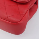 CHANEL Matelasse25 Hand Bag Lamb Skin 2way Red Gold CC Auth 167820SAM-13