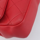 CHANEL Matelasse25 Hand Bag Lamb Skin 2way Red Gold CC Auth 167820SAM-14