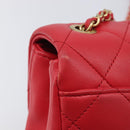 CHANEL Matelasse25 Hand Bag Lamb Skin 2way Red Gold CC Auth 167820SAM-17