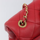 CHANEL Matelasse25 Hand Bag Lamb Skin 2way Red Gold CC Auth 167820SAM-18