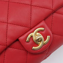 CHANEL Matelasse25 Hand Bag Lamb Skin 2way Red Gold CC Auth 167820SAM-19