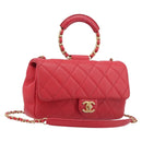 CHANEL Matelasse25 Hand Bag Lamb Skin 2way Red Gold CC Auth 167820SAM-1