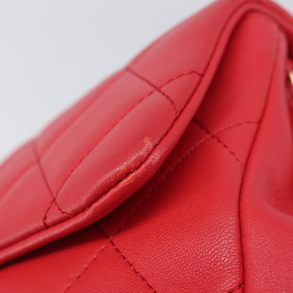CHANEL Matelasse25 Hand Bag Lamb Skin 2way Red Gold CC Auth 167820SAM