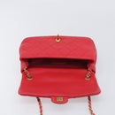 CHANEL Matelasse25 Hand Bag Lamb Skin 2way Red Gold CC Auth 167820SAM-21