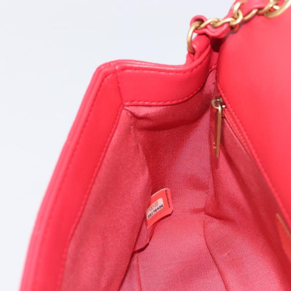 CHANEL Matelasse25 Hand Bag Lamb Skin 2way Red Gold CC Auth 167820SAM