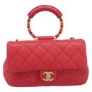 CHANEL Matelasse25 Hand Bag Lamb Skin 2way Red Gold CC Auth 167820SAM-2