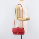 CHANEL Matelasse25 Hand Bag Lamb Skin 2way Red Gold CC Auth 167820SAM-31