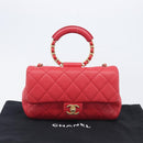 CHANEL Matelasse25 Hand Bag Lamb Skin 2way Red Gold CC Auth 167820SAM-32