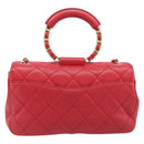CHANEL Matelasse25 Hand Bag Lamb Skin 2way Red Gold CC Auth 167820SAM-3