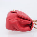 CHANEL Matelasse25 Hand Bag Lamb Skin 2way Red Gold CC Auth 167820SAM-4