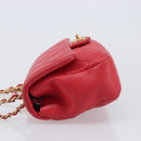 CHANEL Matelasse25 Hand Bag Lamb Skin 2way Red Gold CC Auth 167820SAM-5